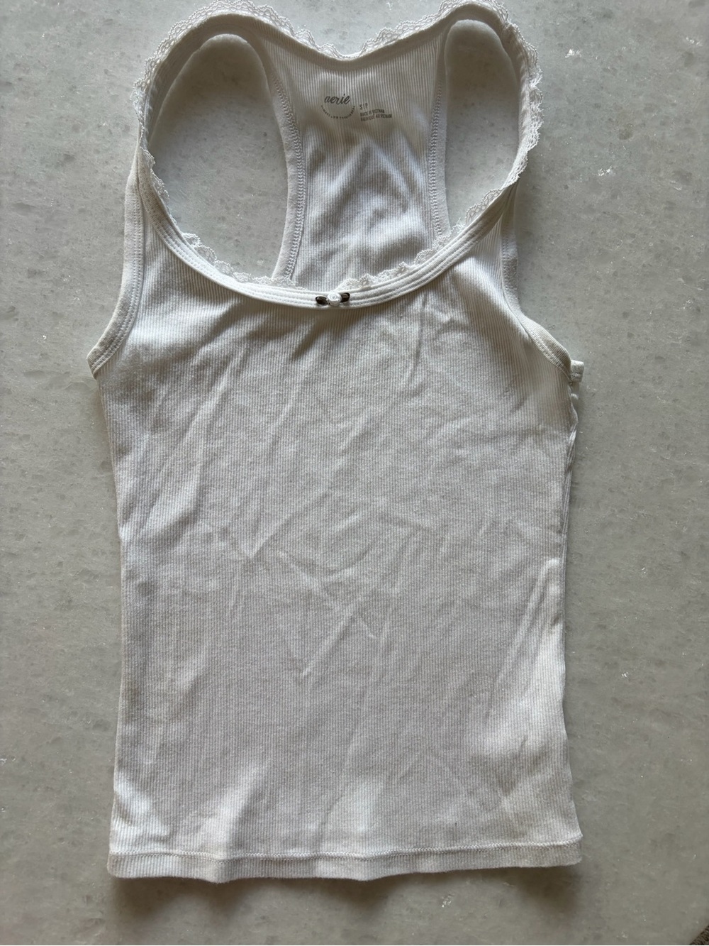 aerie Cream Ribbed Lace-Trim Racerback Tank